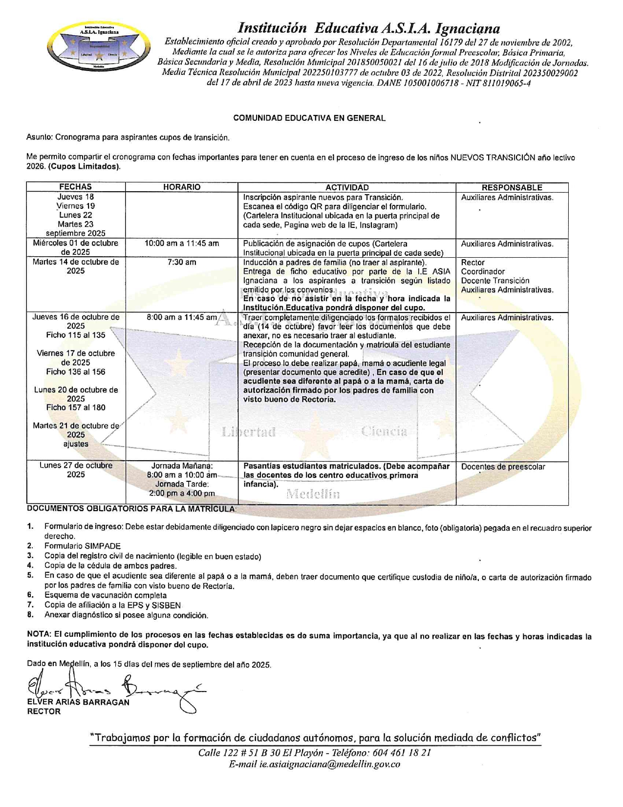 Circular cronograma Transición 2026